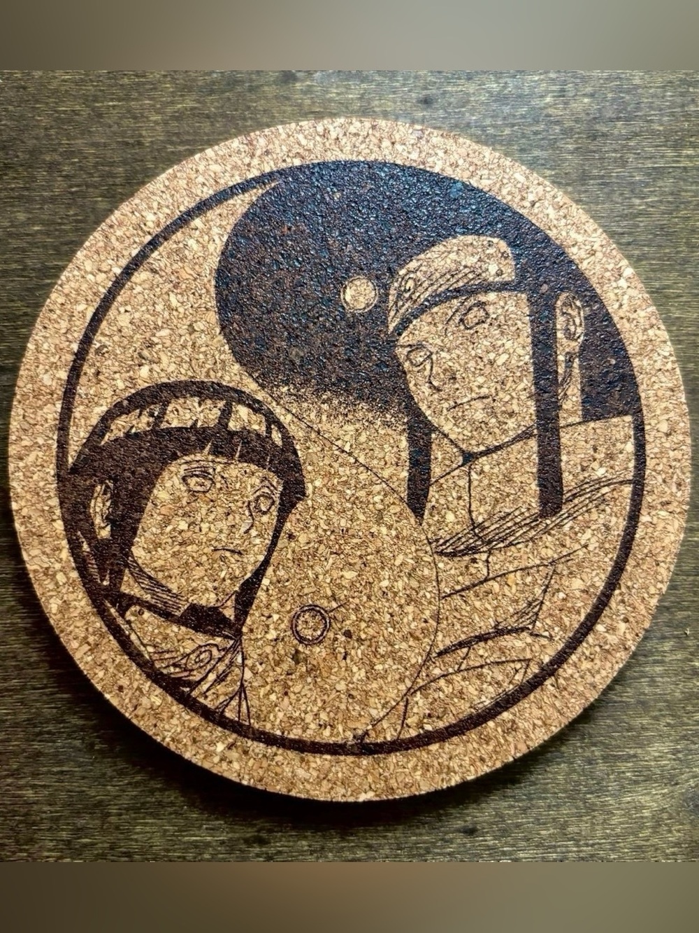Naruto Hinata Neji Yin Yang Laser Engraved Cork Coaster